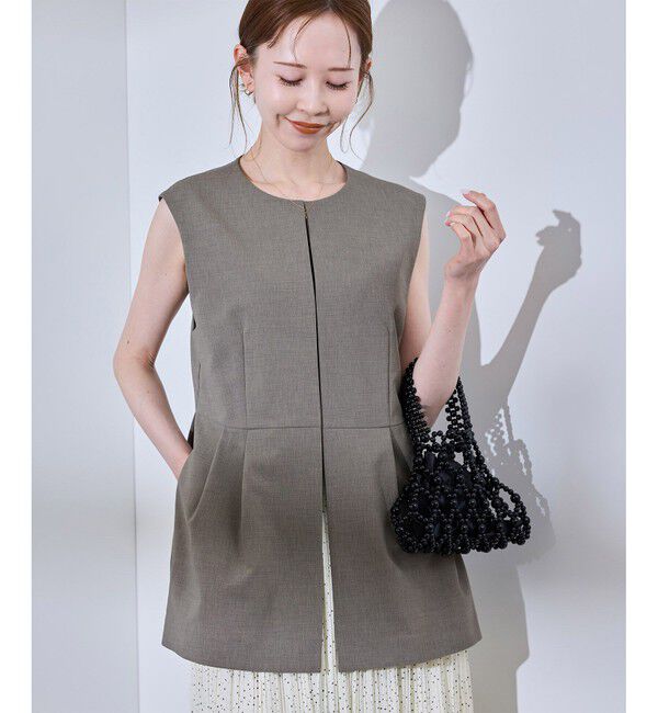 Rope&rsquo;Picnic「【UV対応】【リネンライク・シリーズ】ペプラムジレベスト/通勤・セットアップ対応」|ベスト・ジレ|