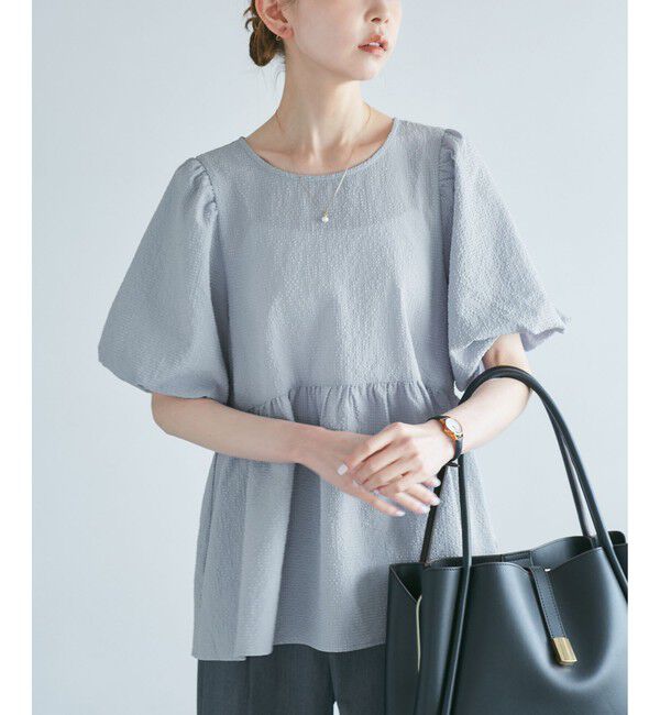 Rope&rsquo;Picnic「バルーンペプラムブラウス」|シャツ・ブラウス|サックス(48)