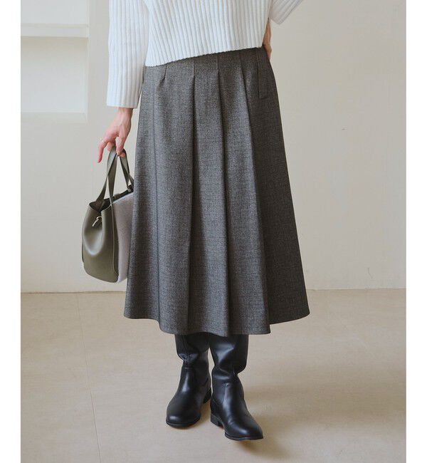 Rope&rsquo;Picnic「レディハンサムシリーズ ウールライクタックキルトスカート/セットアップ対応」|スカート|ライトグレー(08)