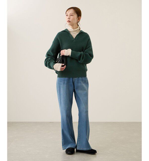 Rope&rsquo;Picnic「スキッパーポロニットプルオーバー/イージーケア」|ニット・セーター|