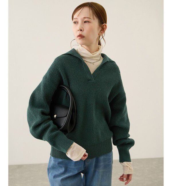 Rope&rsquo;Picnic「スキッパーポロニットプルオーバー/イージーケア」|ニット・セーター|