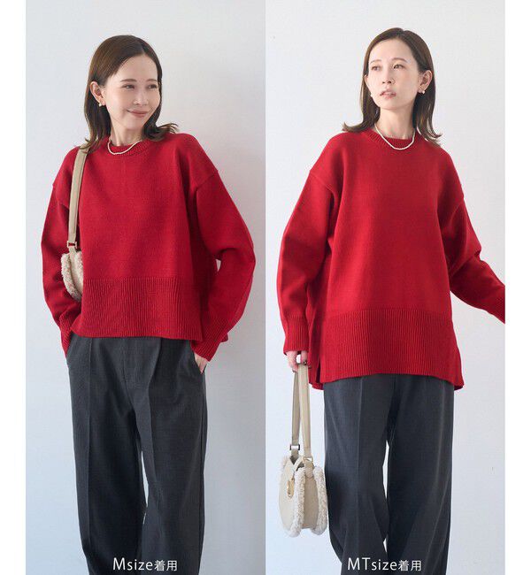 Rope&rsquo;Picnic「【新色追加】着丈が選べるクルーネックサイドスリットニットプルオーバー/イージーケア」|ニット・セーター|
