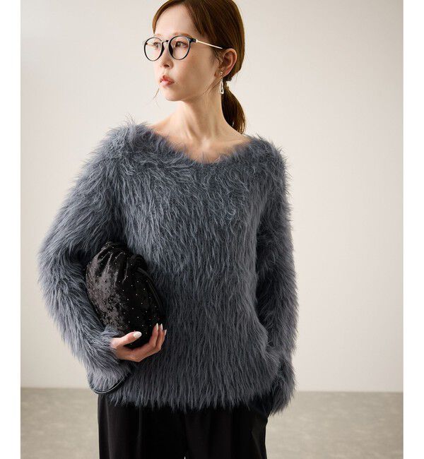 Rope&rsquo;Picnic「フェザーVネックニット」|ニット・セーター|チャコール(06)