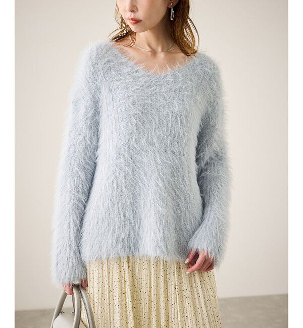 Rope&rsquo;Picnic「フェザーVネックニット」|ニット・セーター|サックス(48)