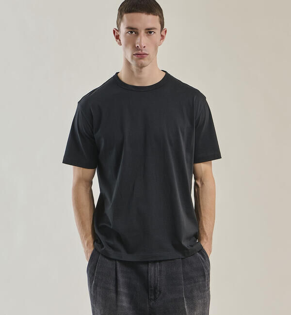 handvaerk「handvaerk | 60/2 クルーネック半袖Tシャツ SOLID MEN」|Tシャツ・カットソー|BLACK