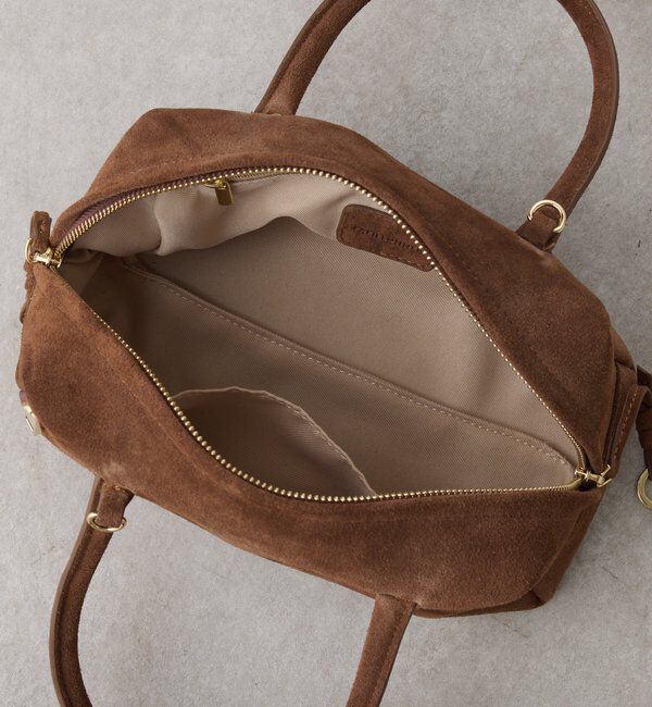  「【500mlペットボトル収納可/牛革】レザーチャームボストンバッグ/スエード」|ボストンバッグ|