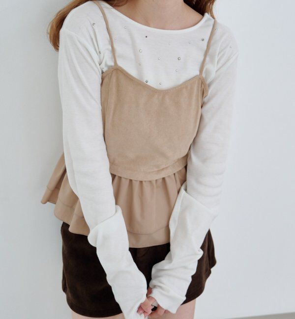  「スウェードペプラムビスチェ」|キャミソール|ベージュ