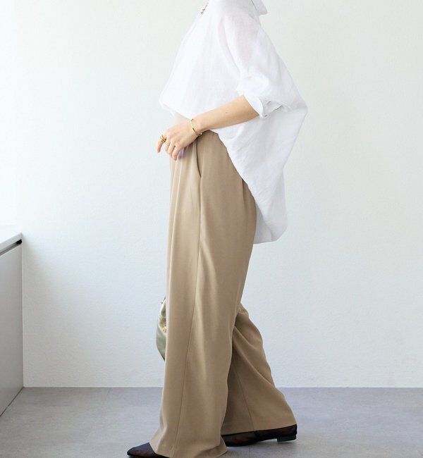  「【ウォッシャブル】【シーズンレスで使える】タックワイドスラックス」|チノ|