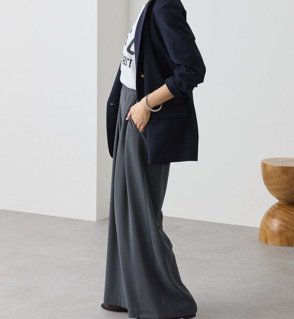  「【ウォッシャブル】【シーズンレスで使える】タックワイドスラックス」|チノ|