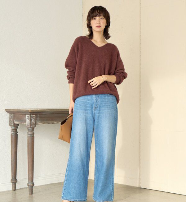  「【抜け感シルエット】ヘアリーウール片畦Vネックニット」|ニット・セーター|