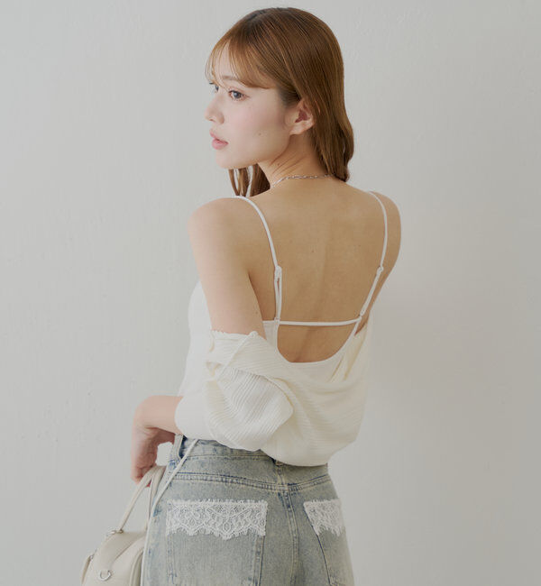  「【6色展開】バックオープンリブキャミ」|キャミソール|
