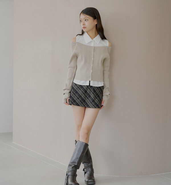  「2wayレイヤードチェックボックスタイトミニスカート」|スカート|