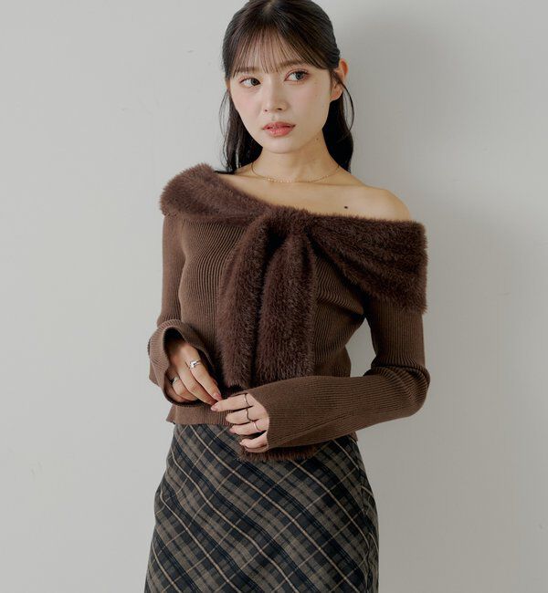  「シャギーリボンオフショルニット」|ニット・セーター|