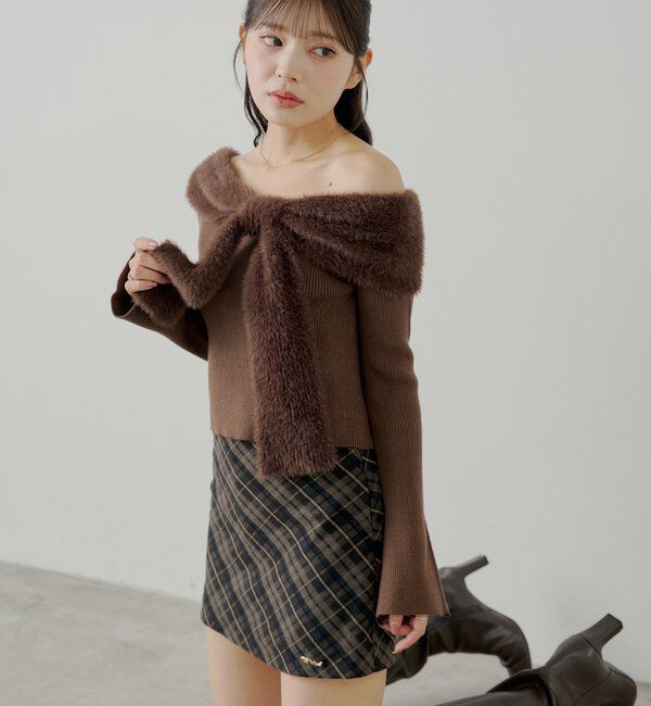  「シャギーリボンオフショルニット」|ニット・セーター|