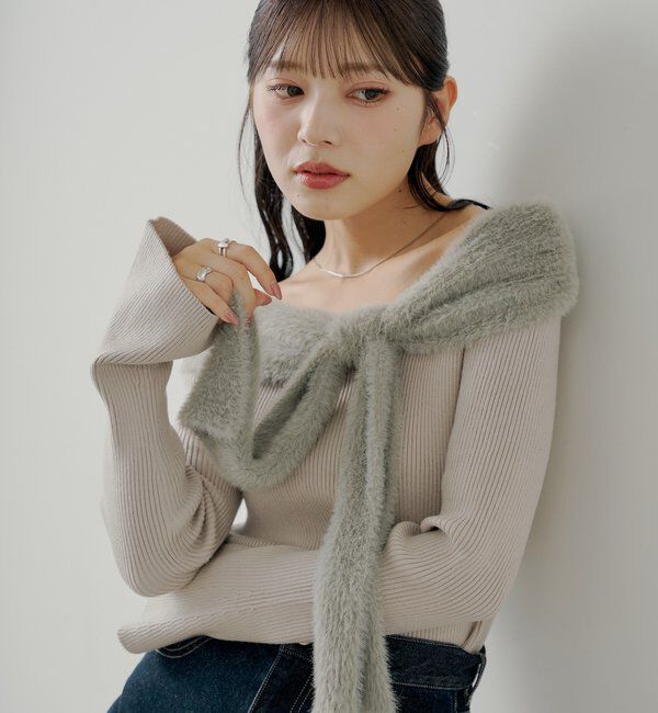  「シャギーリボンオフショルニット」|ニット・セーター|