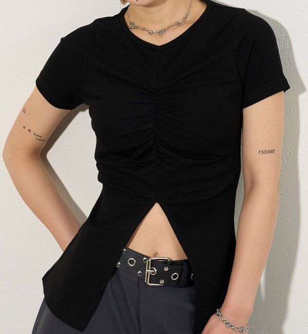  「ギャザースリットTEE」|Tシャツ・カットソー|