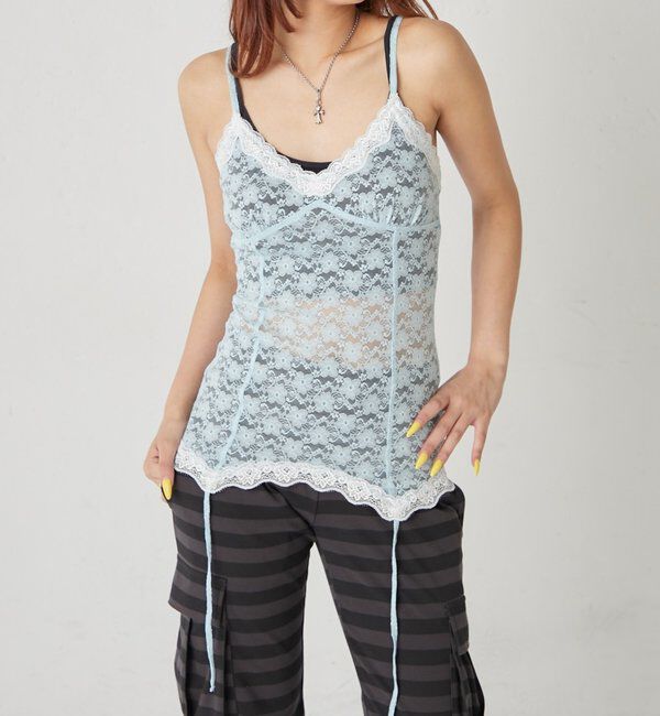  「レースガーターキャミ」|キャミソール|サックスブルー