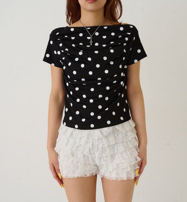  「ギャザーオフショルドットトップス」|Tシャツ・カットソー|