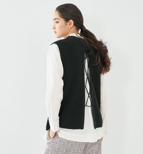 collex「バックレースアップ畔編みベスト」|ベスト・ジレ|