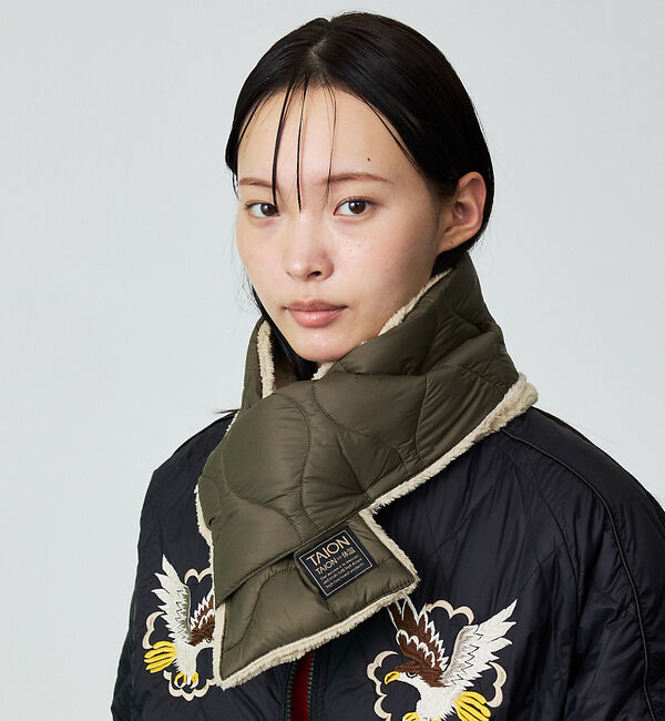 ABAHOUSE「【WEB限定】TAION/タイオン リバーシブル ダウンマフラー-ソフトシェルR」|マフラー|グリーン系その他2