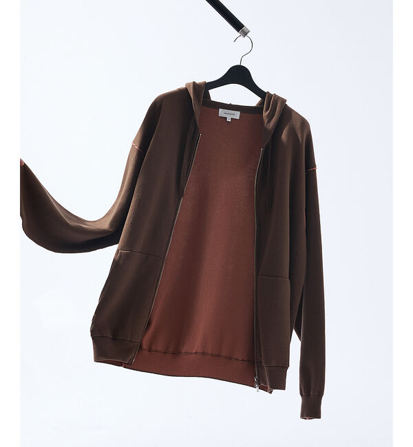 ABAHOUSE「【リバーシブルカラー】14Gコットン ニット ZIPパーカー」|パーカー|ブラウン
