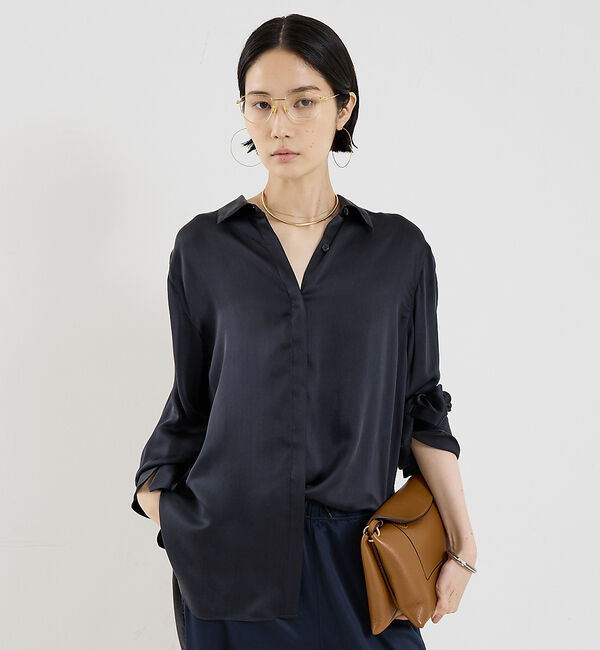 The Store by C' 「【COCUCA】ウォッシャブルシルクシャツ」|シャツ・ブラウス|ダークネイビー