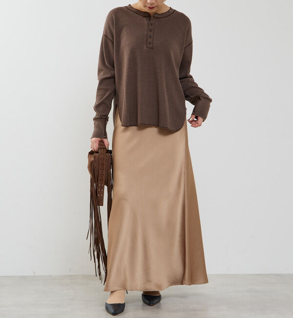 SOFFITTO「バイアスフレアーサテンスカート」|スカート|キャメル