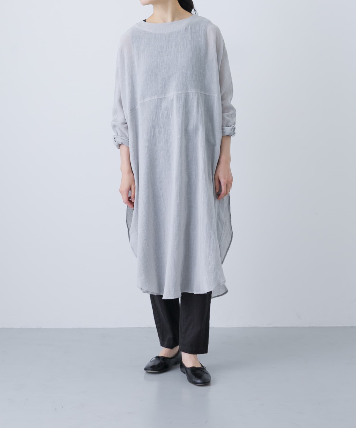 かぐれ「ガーゼロングチュニック」|チュニック|ライトグレー
