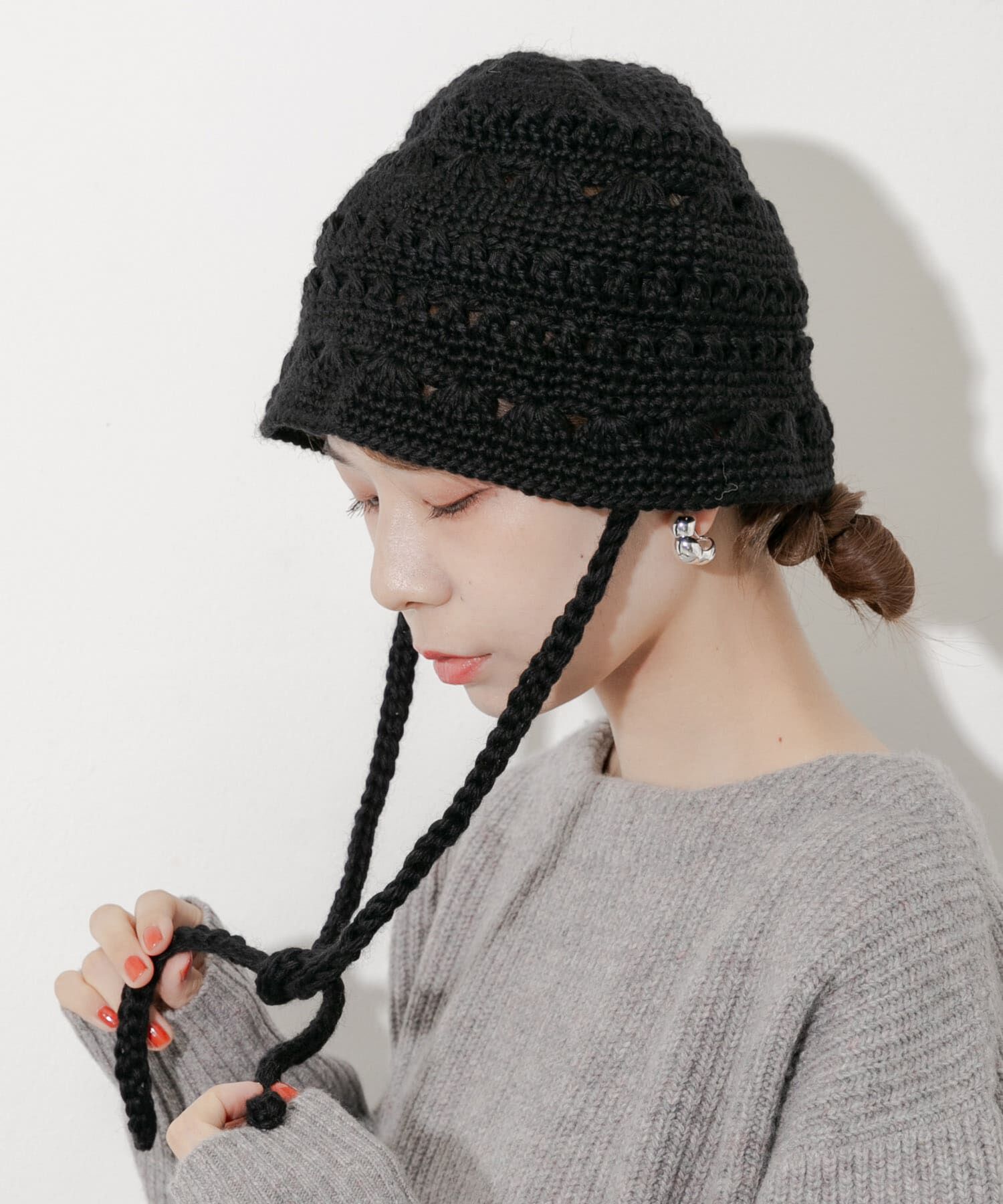 SMELLY「クロシェニットハット」|ハット|ブラック