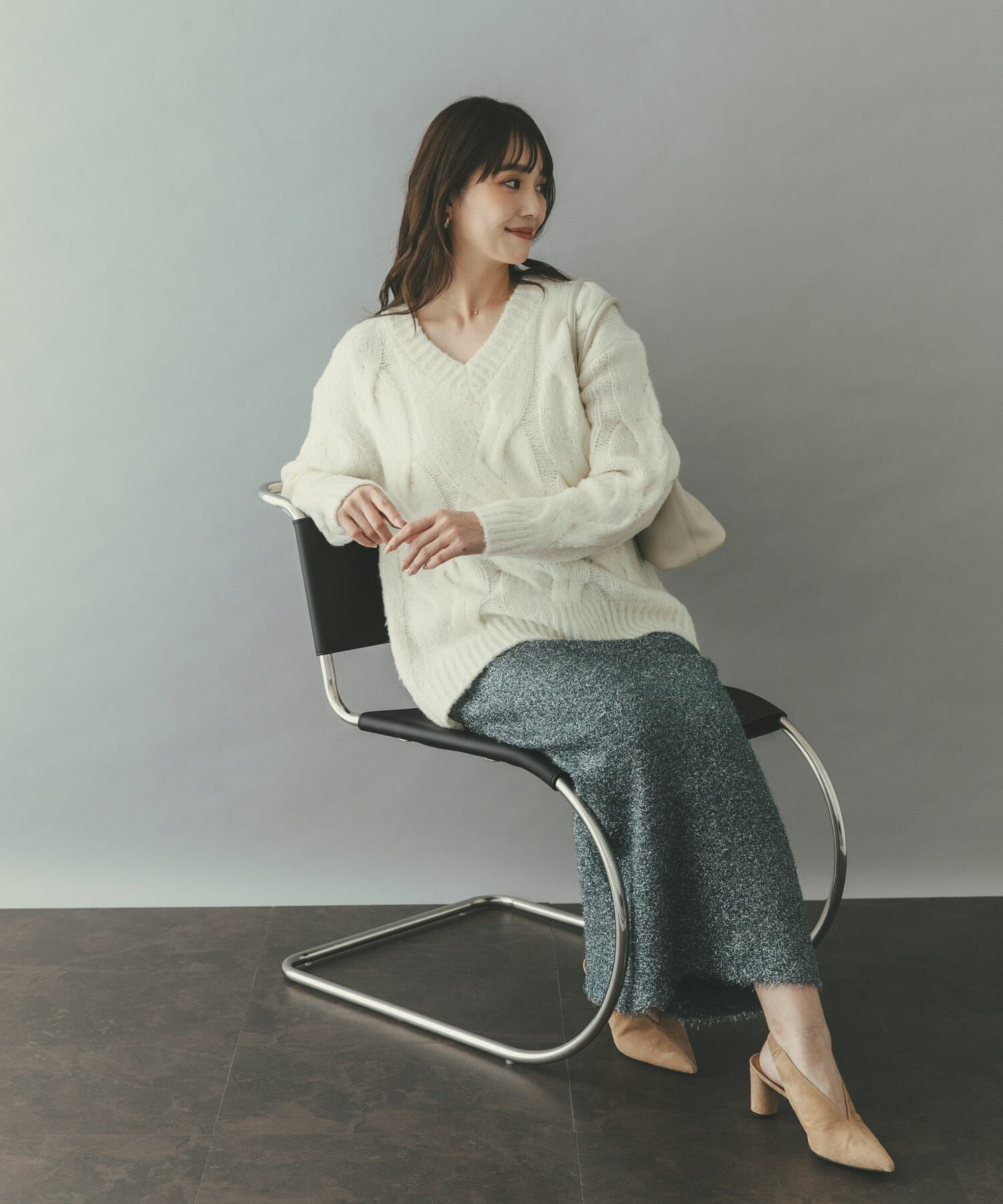 URBAN RESEARCH ROSSO「ウールカシミヤケーブル編オーバーニット」|ニット・セーター|