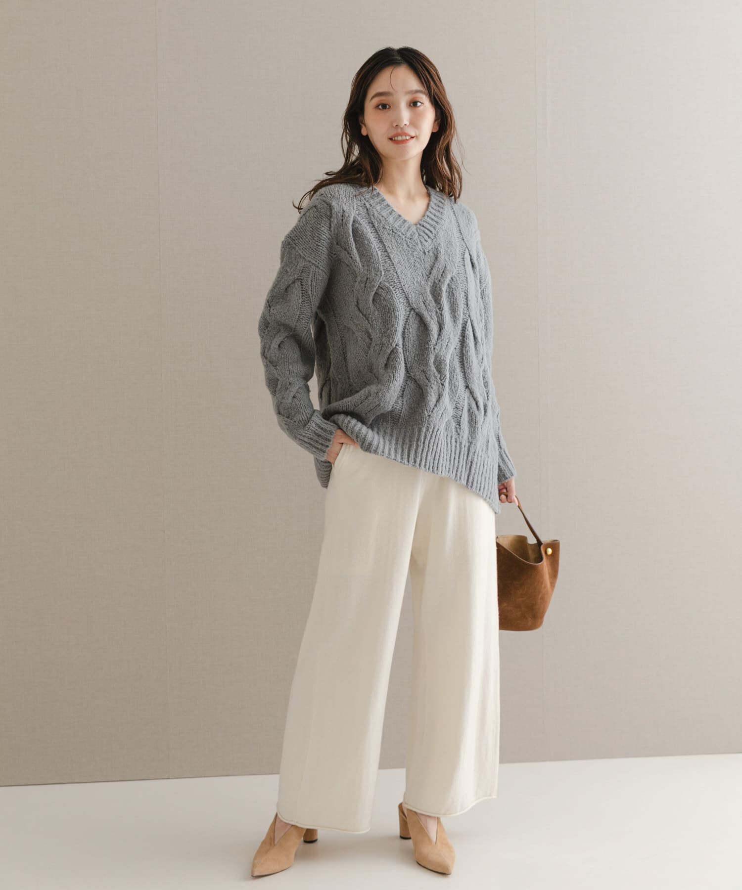 URBAN RESEARCH ROSSO「ウールカシミヤケーブル編オーバーニット」|ニット・セーター|