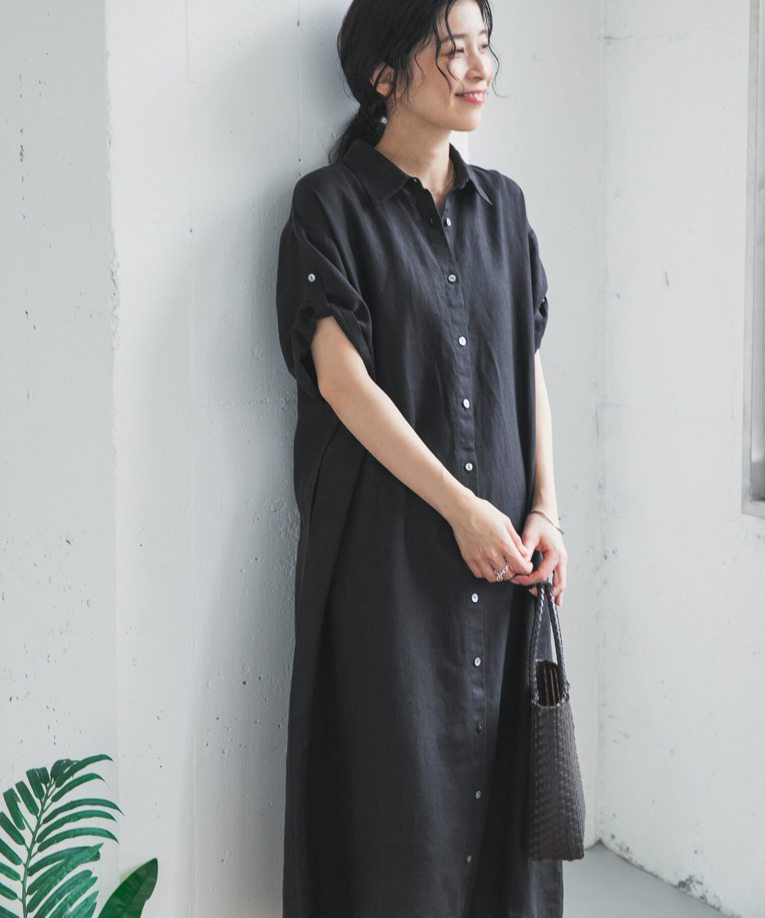 URBAN RESEARCH DOORS「リネン半袖シャツワンピース」|ワンピース|