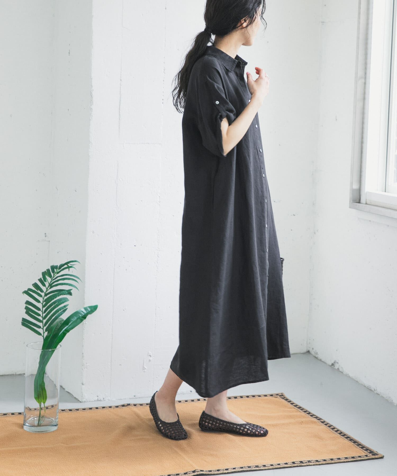 URBAN RESEARCH DOORS「リネン半袖シャツワンピース」|ワンピース|