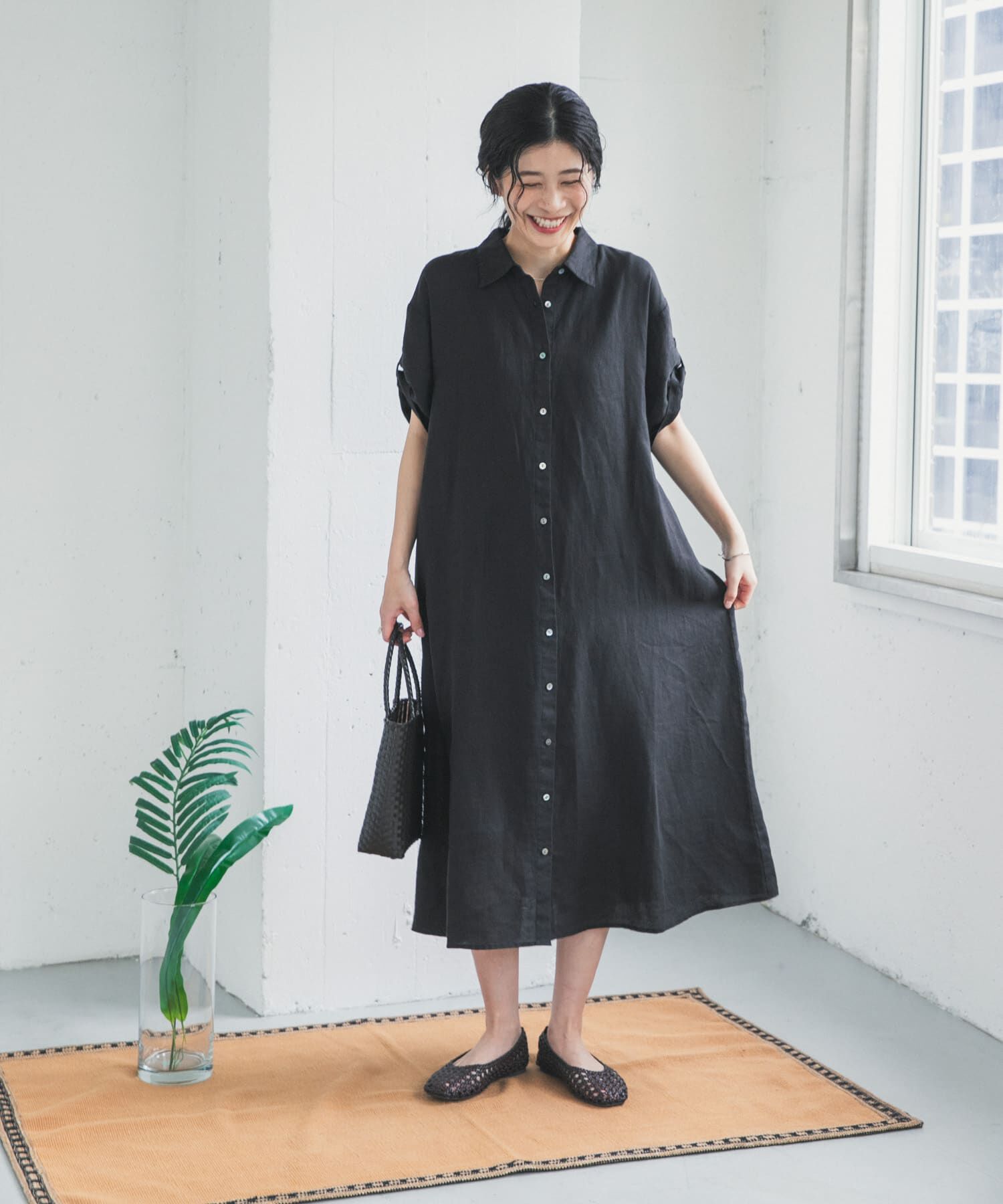 URBAN RESEARCH DOORS「リネン半袖シャツワンピース」|ワンピース|