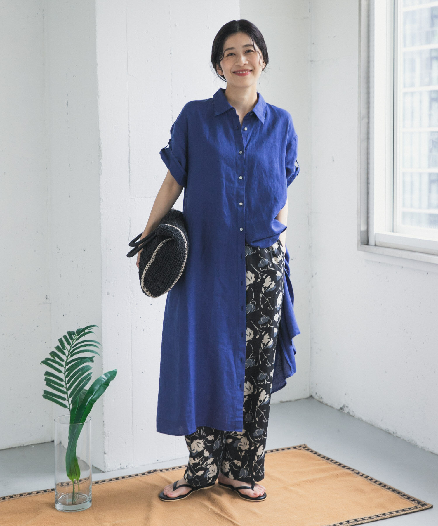 URBAN RESEARCH DOORS「リネン半袖シャツワンピース」|ワンピース|ロイヤルブルー