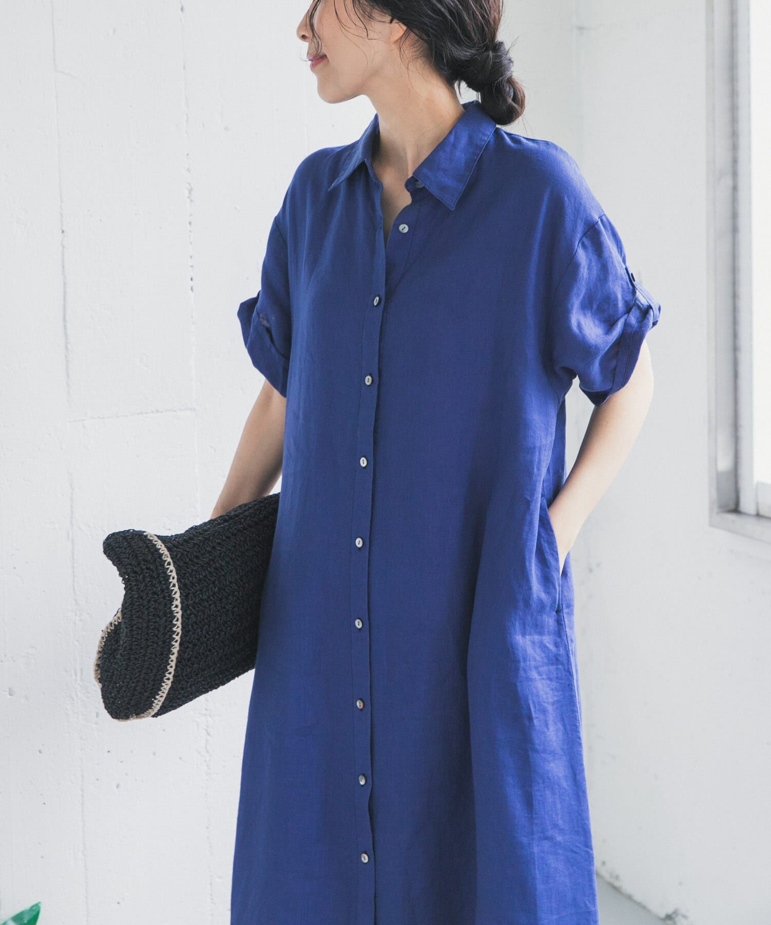 URBAN RESEARCH DOORS「リネン半袖シャツワンピース」|ワンピース|