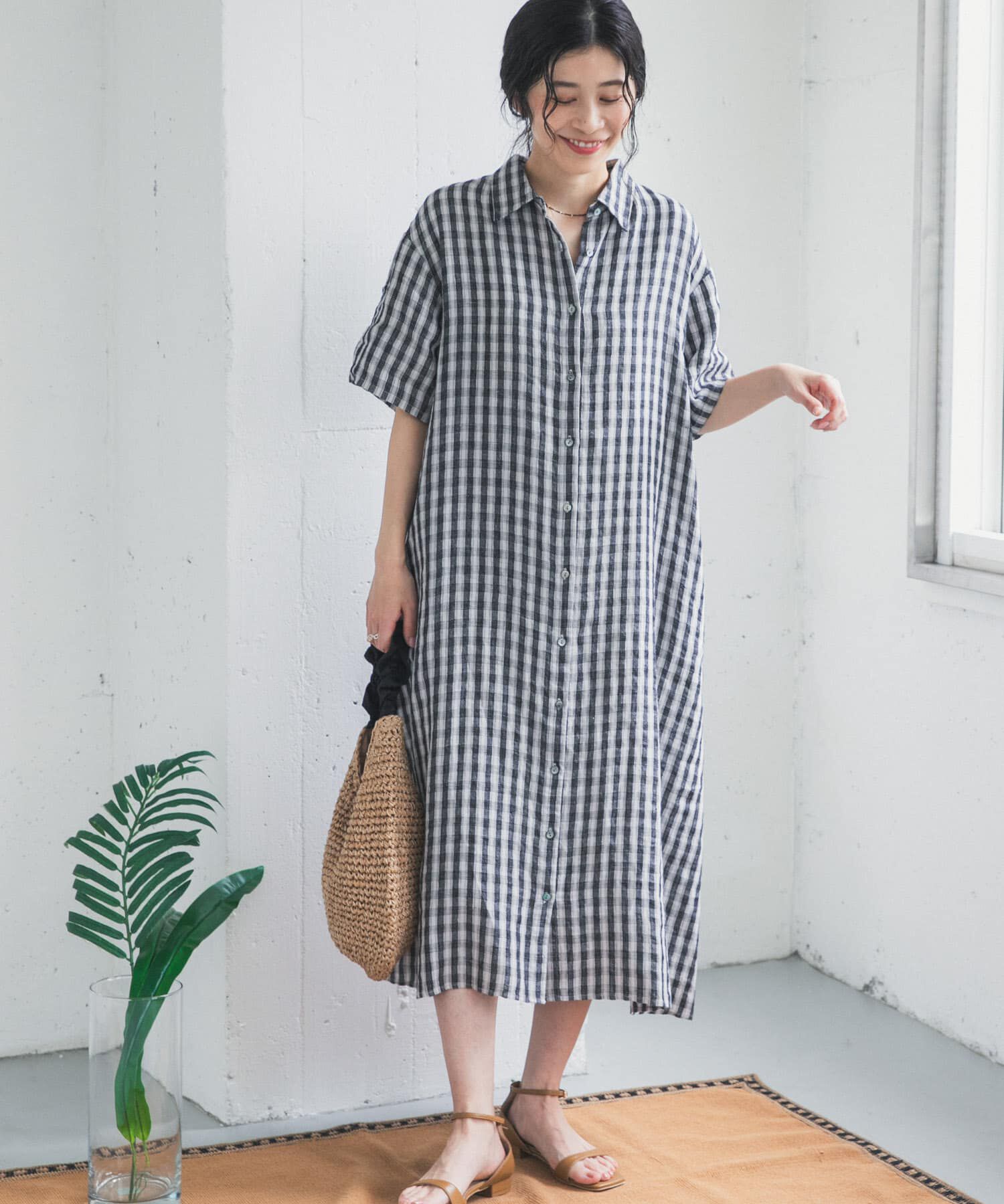 URBAN RESEARCH DOORS「リネン半袖シャツワンピース」|ワンピース|