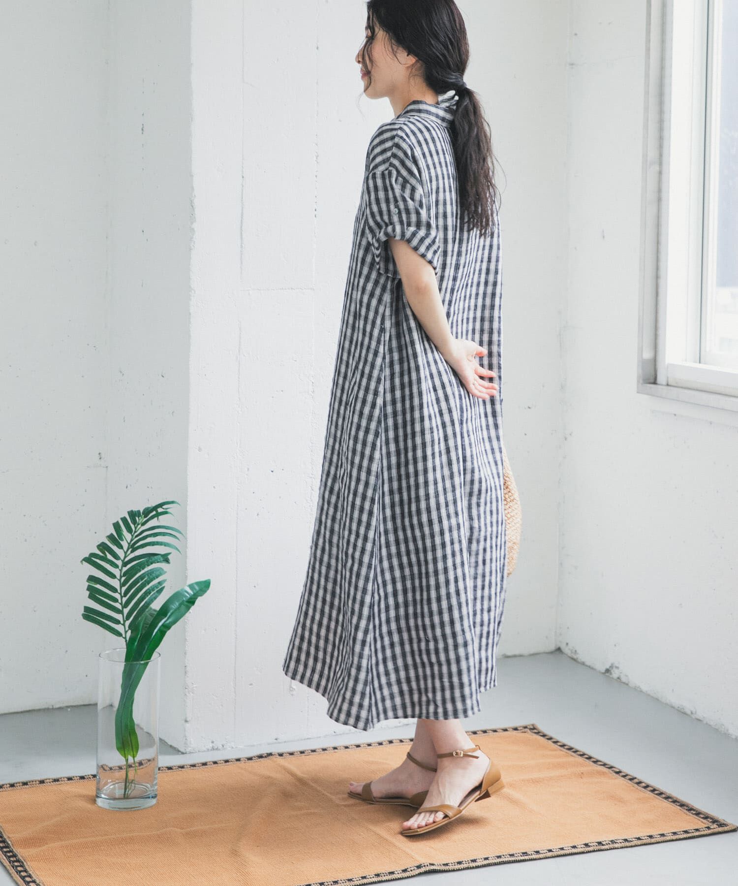 URBAN RESEARCH DOORS「リネン半袖シャツワンピース」|ワンピース|