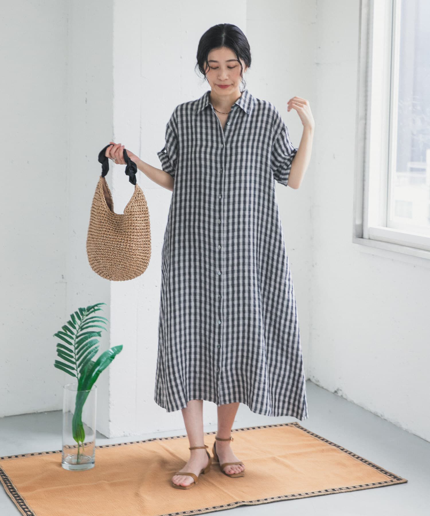 URBAN RESEARCH DOORS「リネン半袖シャツワンピース」|ワンピース|