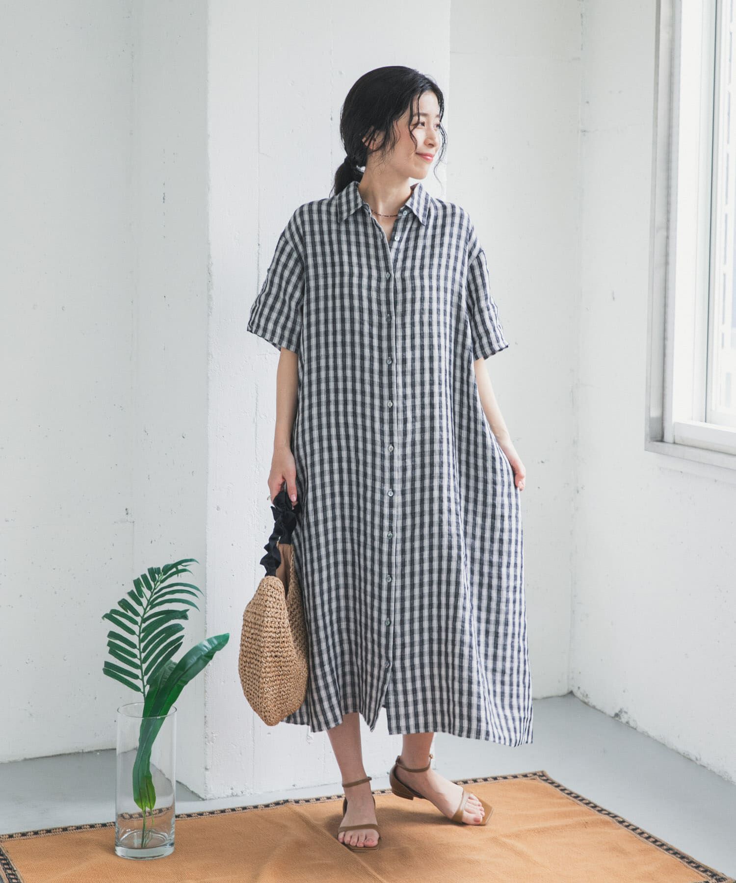 URBAN RESEARCH DOORS「リネン半袖シャツワンピース」|ワンピース|