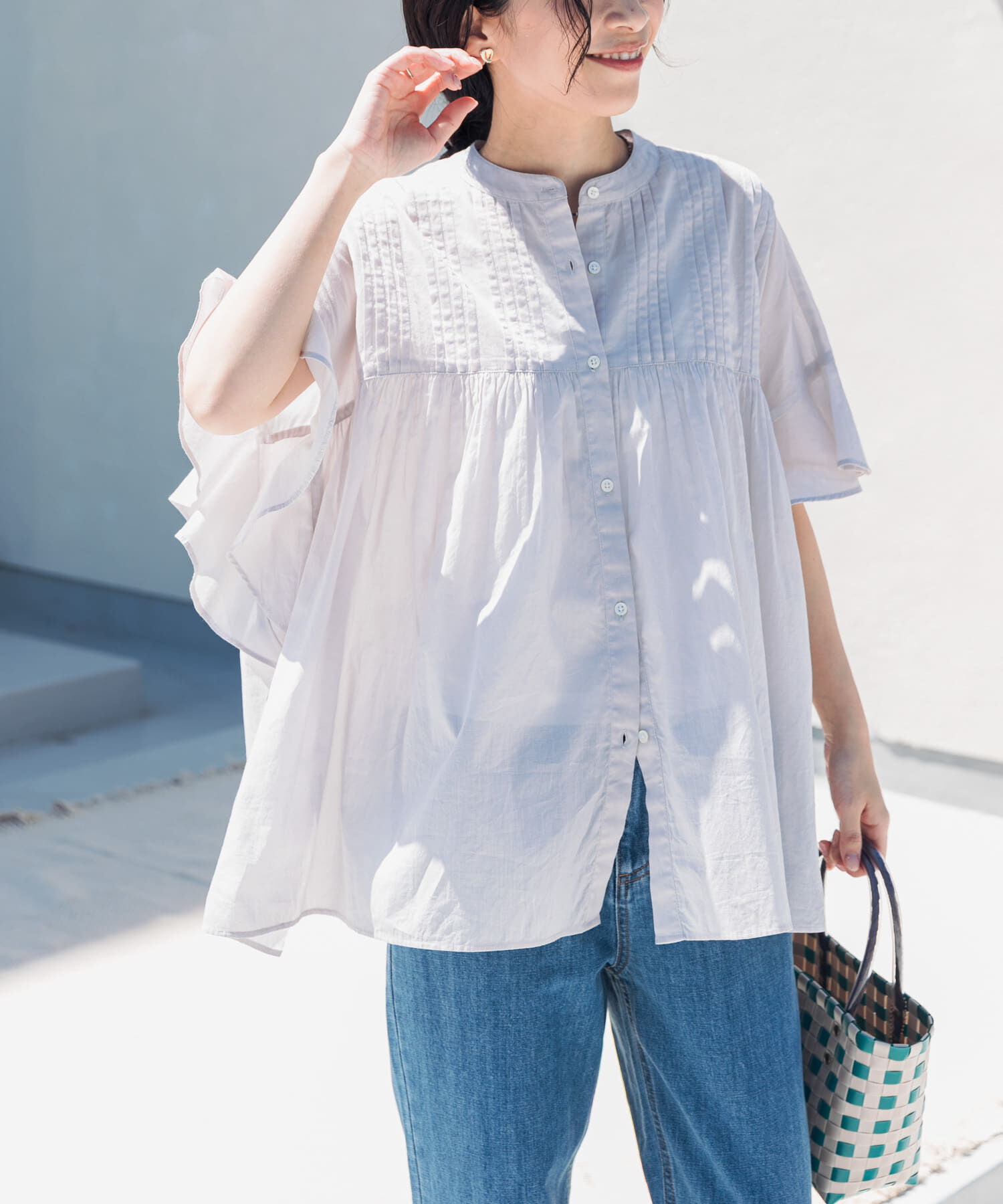 URBAN RESEARCH DOORS「『WEB/一部店舗限定ｶﾗｰ』ｺｯﾄﾝﾎﾞｲﾙﾋﾟﾝﾀｯｸﾌﾚｱｽﾘｰﾌ」|シャツ・ブラウス|