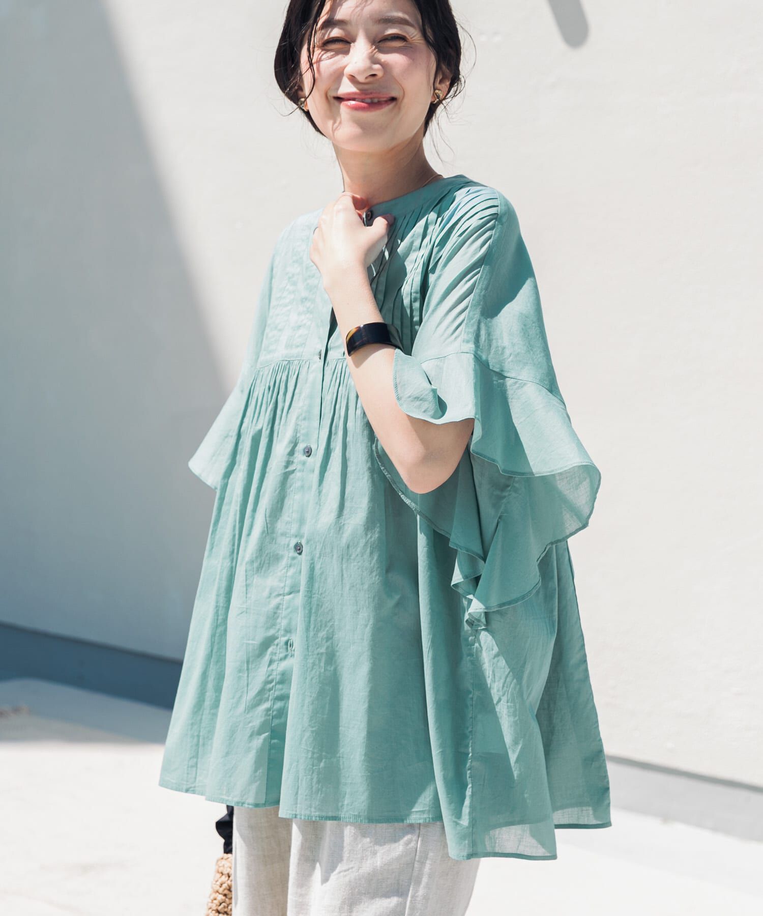 URBAN RESEARCH DOORS「『WEB/一部店舗限定ｶﾗｰ』ｺｯﾄﾝﾎﾞｲﾙﾋﾟﾝﾀｯｸﾌﾚｱｽﾘｰﾌ」|シャツ・ブラウス|ブルー