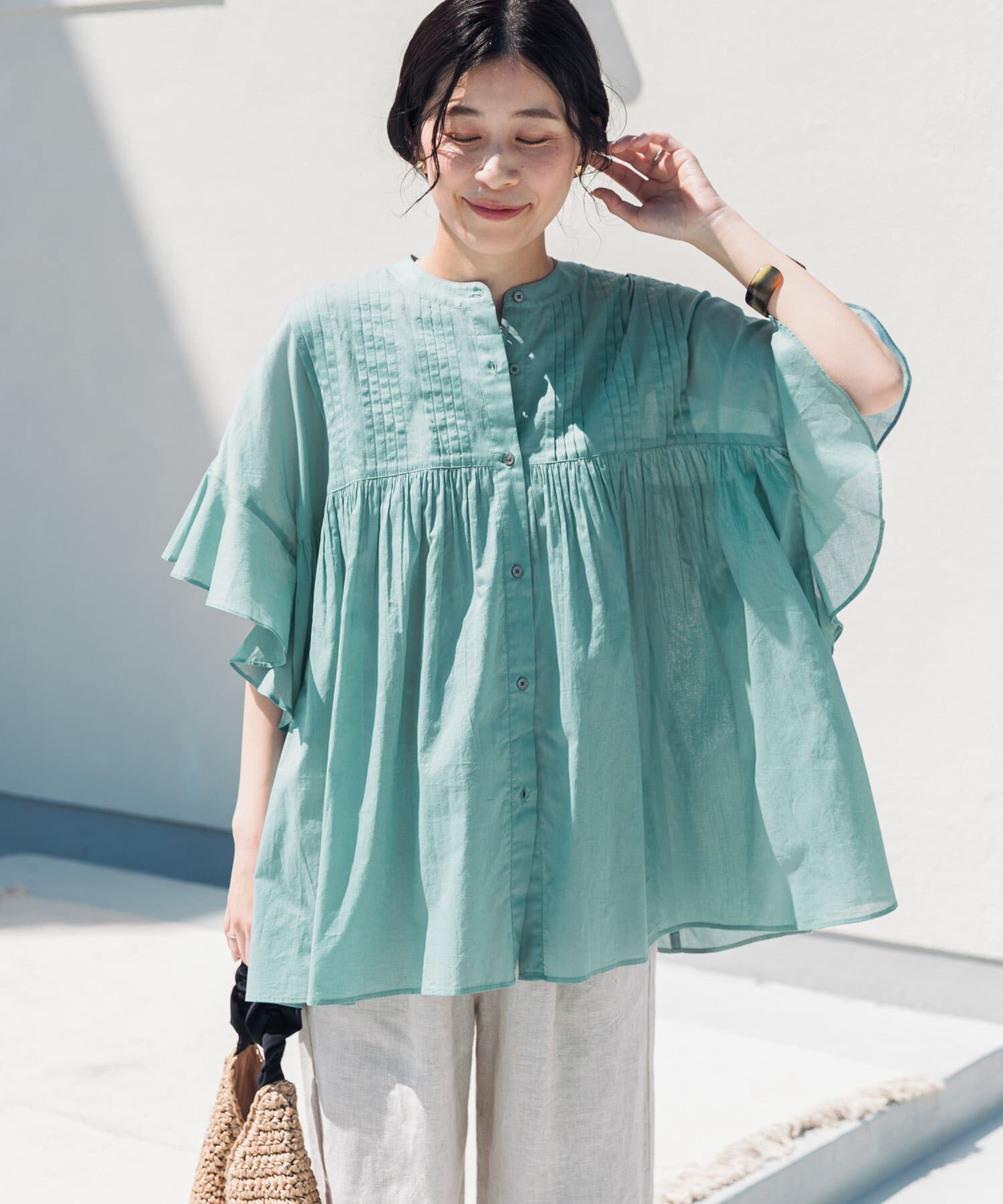 URBAN RESEARCH DOORS「『WEB/一部店舗限定ｶﾗｰ』ｺｯﾄﾝﾎﾞｲﾙﾋﾟﾝﾀｯｸﾌﾚｱｽﾘｰﾌ」|シャツ・ブラウス|