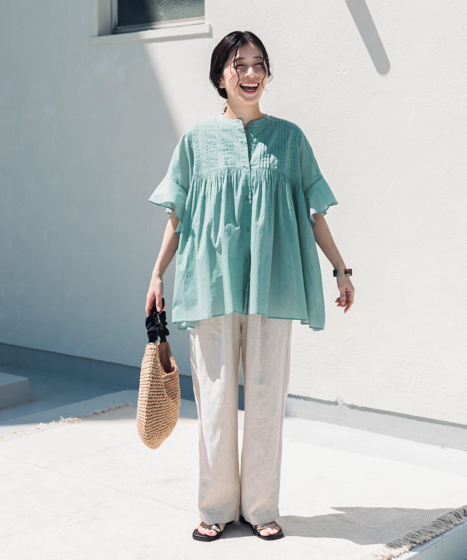 URBAN RESEARCH DOORS「『WEB/一部店舗限定ｶﾗｰ』ｺｯﾄﾝﾎﾞｲﾙﾋﾟﾝﾀｯｸﾌﾚｱｽﾘｰﾌ」|シャツ・ブラウス|