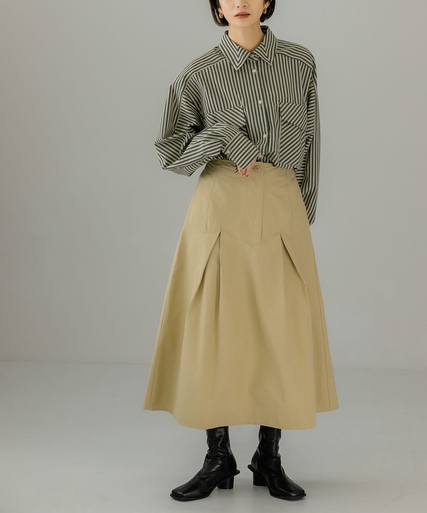  「タックミディスカート」|スカート|ベージュ