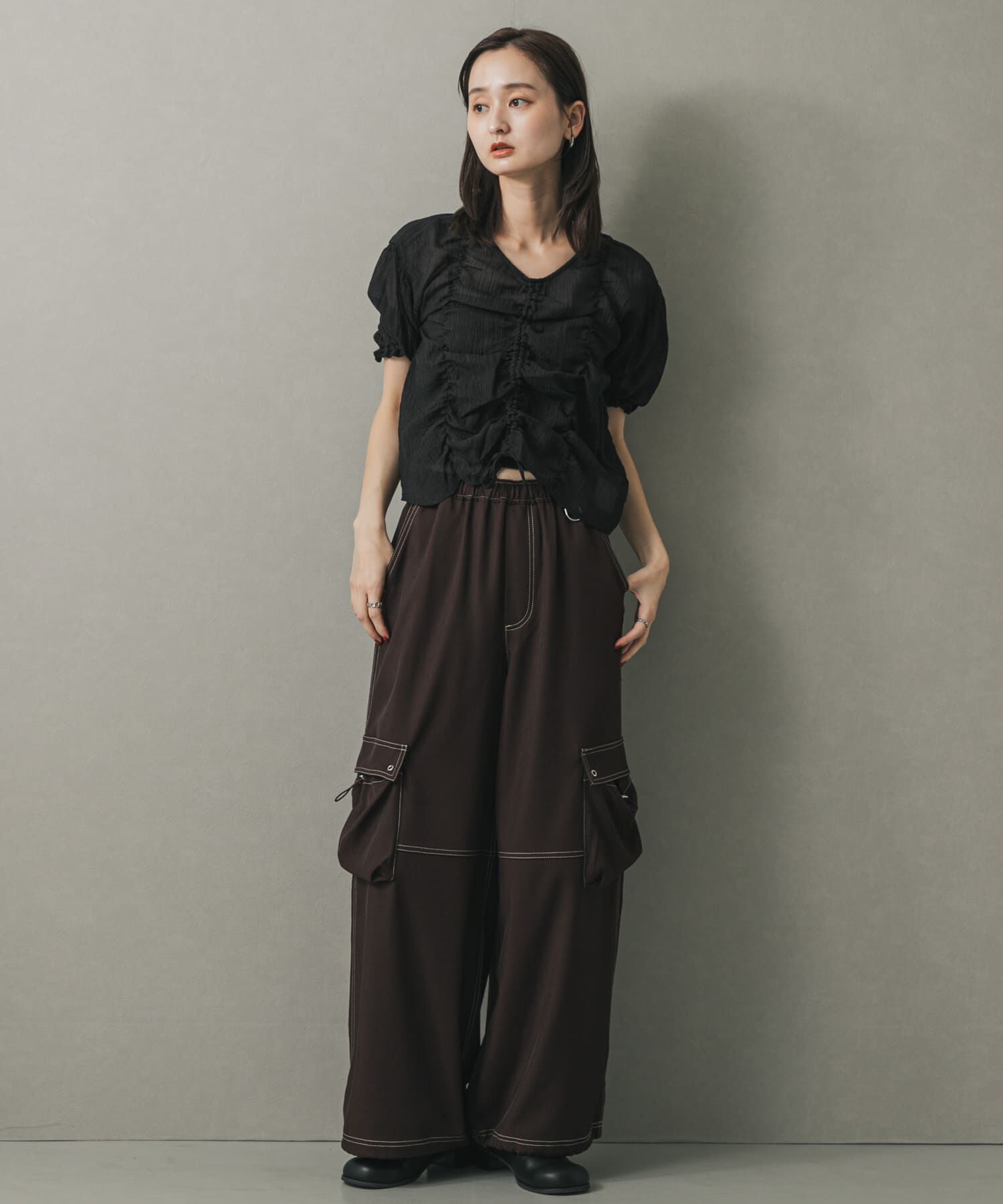 SENSE OF PLACE by URBAN RESEARCH「シャーリングブラウス(5分袖)」|シャツ・ブラウス|