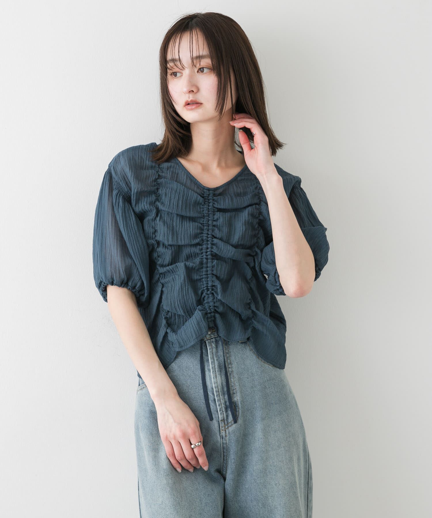 SENSE OF PLACE by URBAN RESEARCH「シャーリングブラウス(5分袖)」|シャツ・ブラウス|