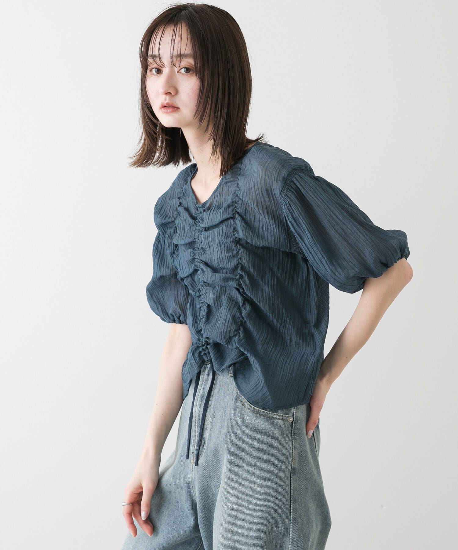 SENSE OF PLACE by URBAN RESEARCH「シャーリングブラウス(5分袖)」|シャツ・ブラウス|