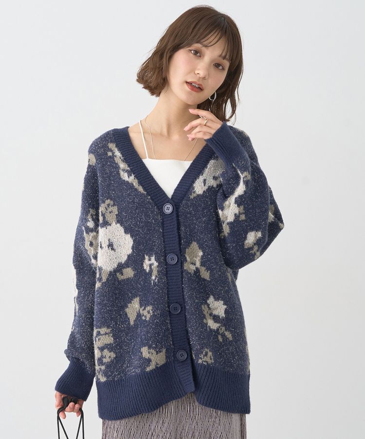 earth music&ecology「フラワージャガードラメシャギーカーディガン」|カーディガン|