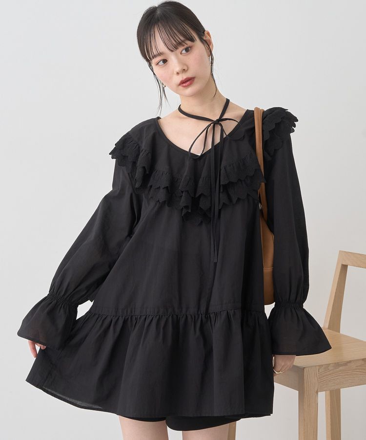 earth music&ecology「サイドリボンラッフルミニワンピース」|ワンピース|Black